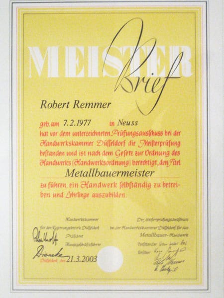Meisterbrief Metallbaumeister