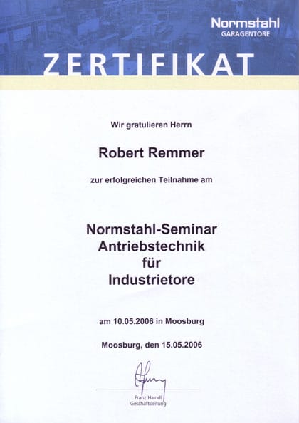 Zertifikat von Normstahl